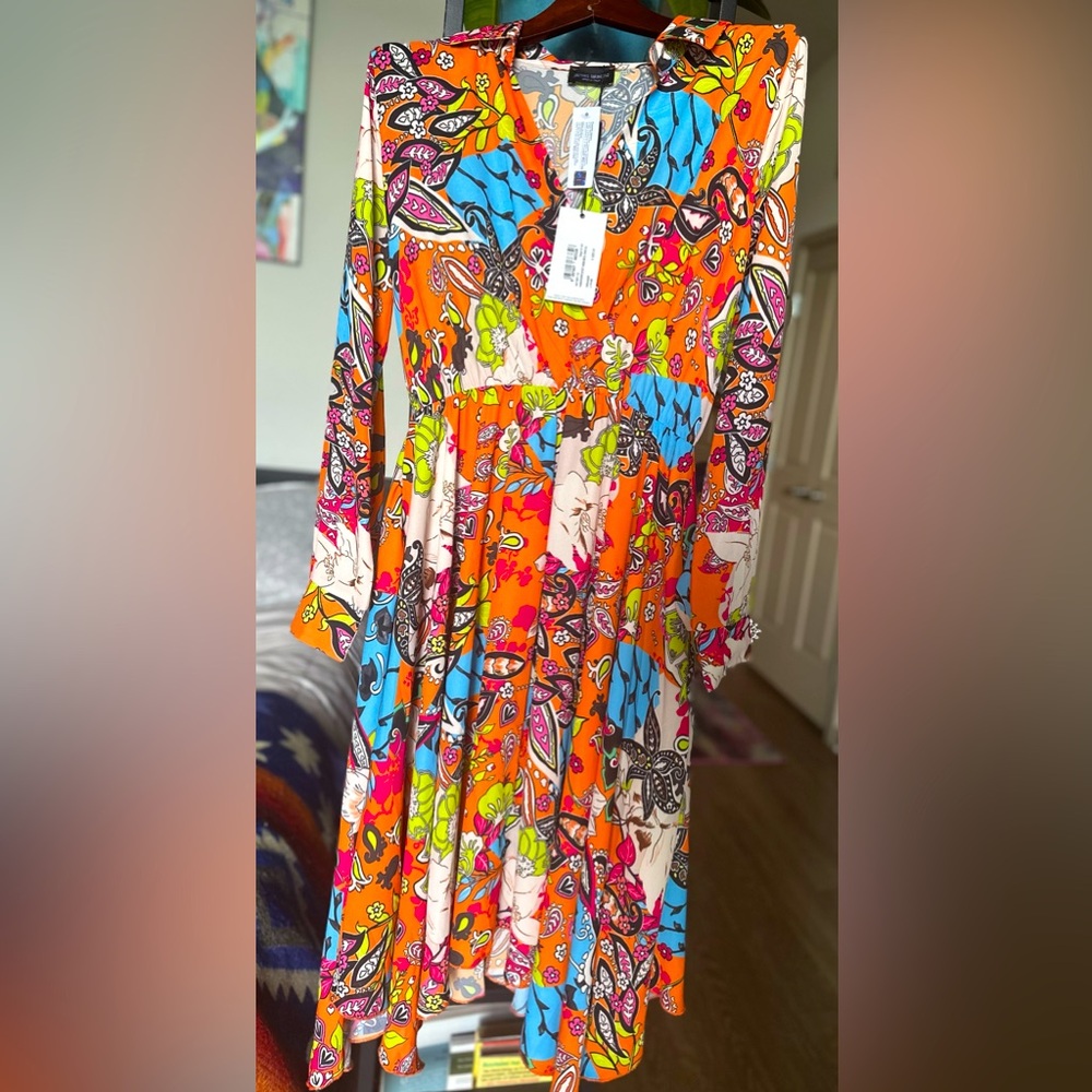 James Lakeland handkerchief hem midi dress orange